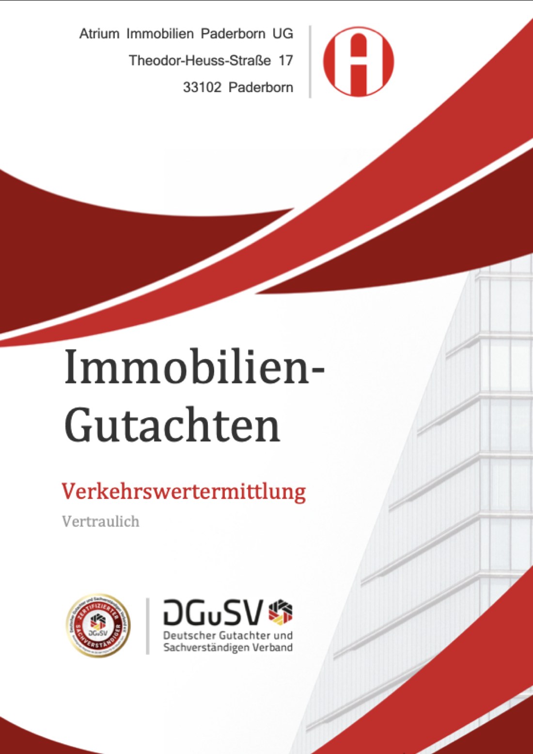 Cover eines Verkehrswertgutachtens von Atrium Immobilien